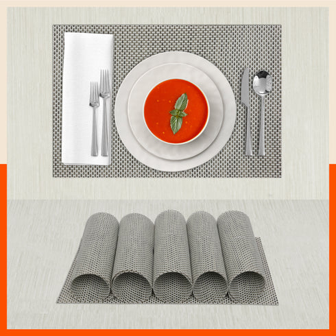 Woven PVC Table Mats / Placemats for Dining Table at Home (Nora - Set of 6)